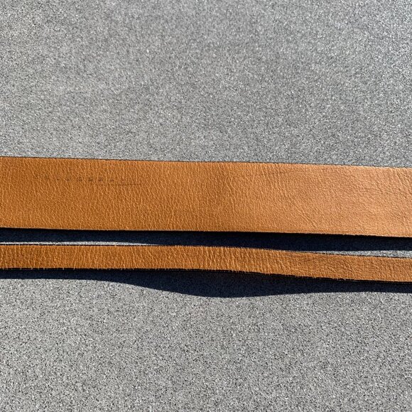 Brave Vintage 90s Y2K Tan Leather Gold Buckle Double Wide Skinny Belt - Picture 13 of 14